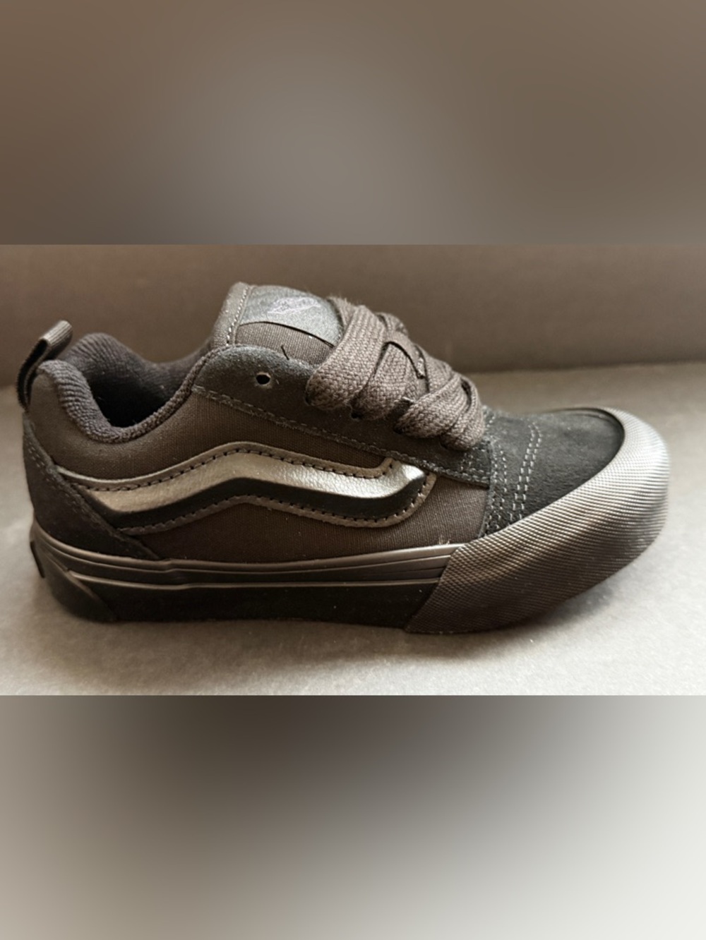Vans Knu Skool Triple Black Suede Shoes Little Kids Size 12.0 YT New VN000EB9GDY